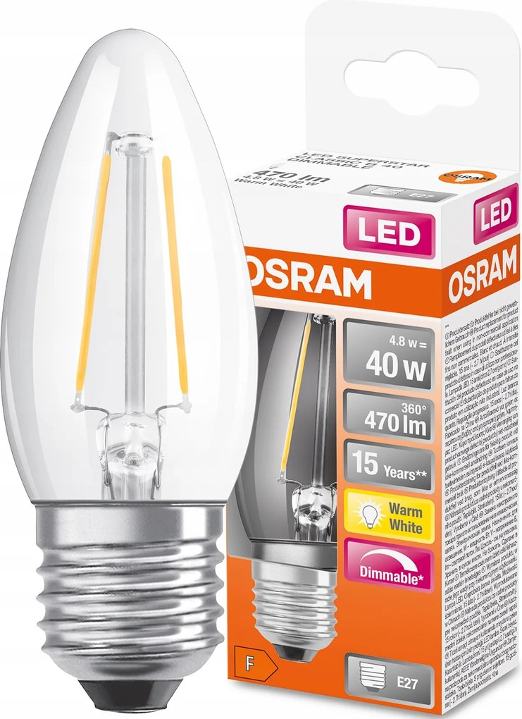 Led izzó E27 B35 4,8W 2700K Tompítható Osram