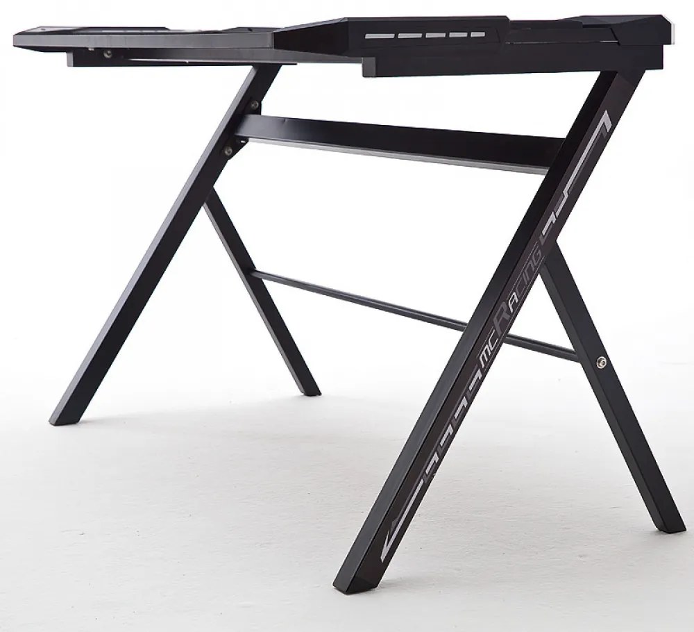 mcRACING Basic 3 gamer íróasztal fekete karbon optika borítással és beépített LED világítással