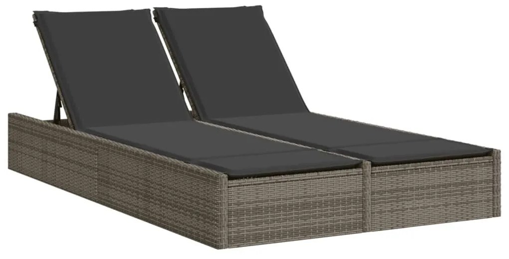 Szürke polyrattan dupla napozóágy párnával