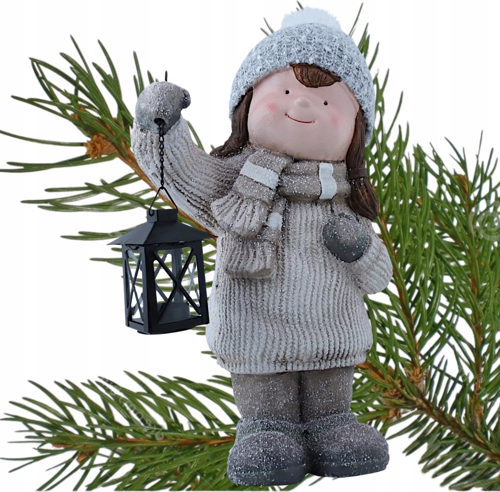 Karácsonyi figura Gyerek lámpással 2022246-42-BROWN 47x27x18 cm