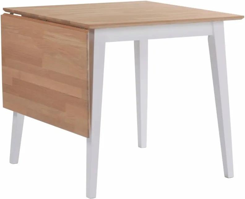 Mimi natúr tölgyfa étkezőasztal lehajtható asztallappal és fehér lábakkal, 80 x 80 cm - Rowico