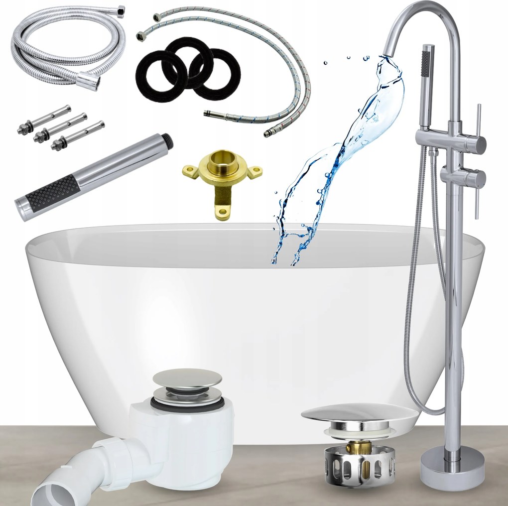 Kád 150 Szabadonálló Kád Csaptelep Szifon Klikk Klak Krómozott Szett