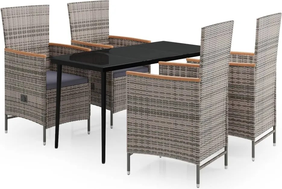 vidaXL 5 részes szürke kerti étkezőgarnitúra párnákkal