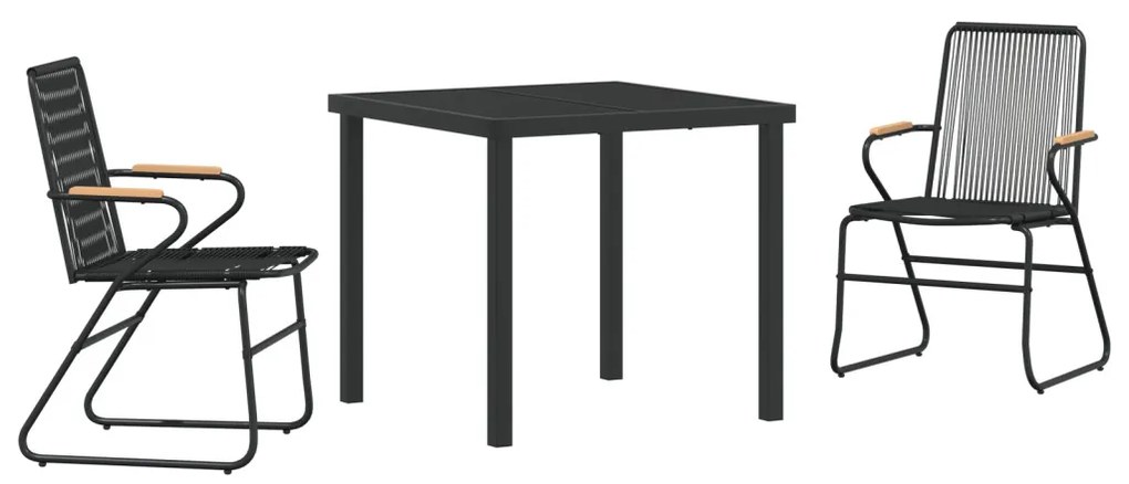 3 darabos Kerti Étkezőszett Fekete PVC Rattan