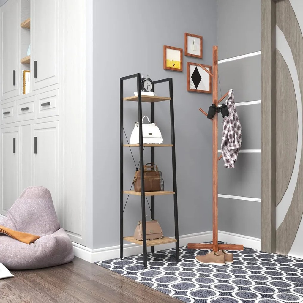 Intenso Home 4 szintes nyitott könyvespolc 34 x 148cm, döntött design, sonoma tölgy | Univerzális tároló állvány fém lábakkal