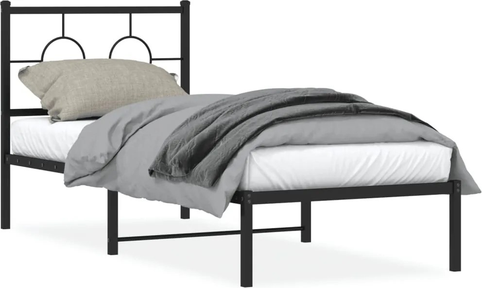 vidaXL fekete fém ágykeret fejtámlával 75 x 190 cm