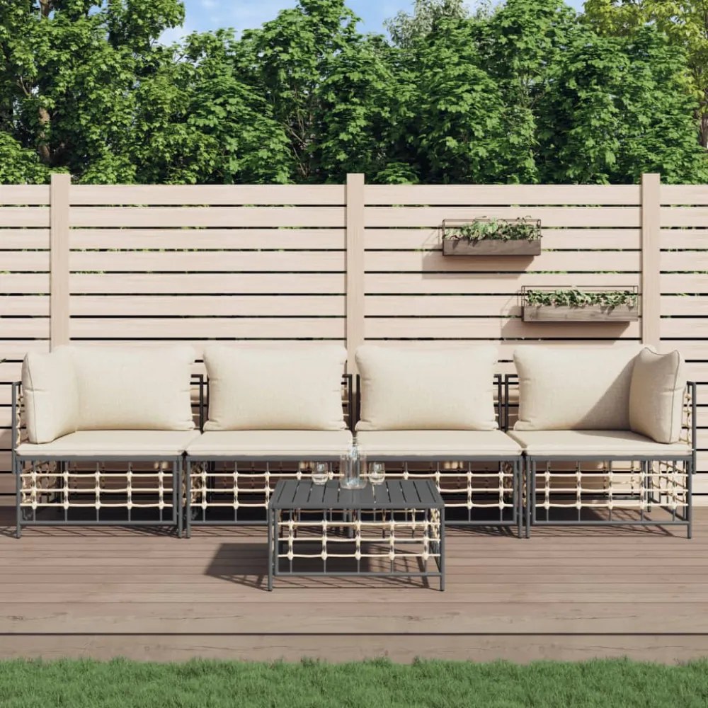 5 részes antracitszürke polyrattan kerti ülőgarnitúra párnákkal
