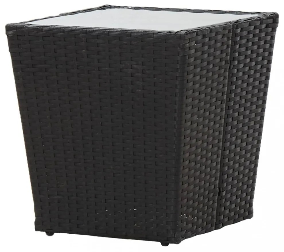 3 részes fekete polyrattan és edzett üveg bisztrószett