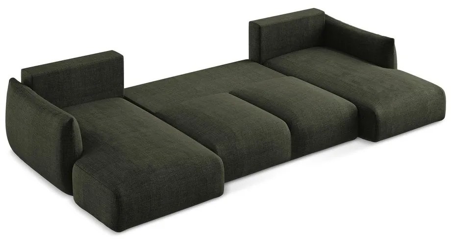 Zöld kinyitható sarokkanapé (U alakú) Leila – Makamii