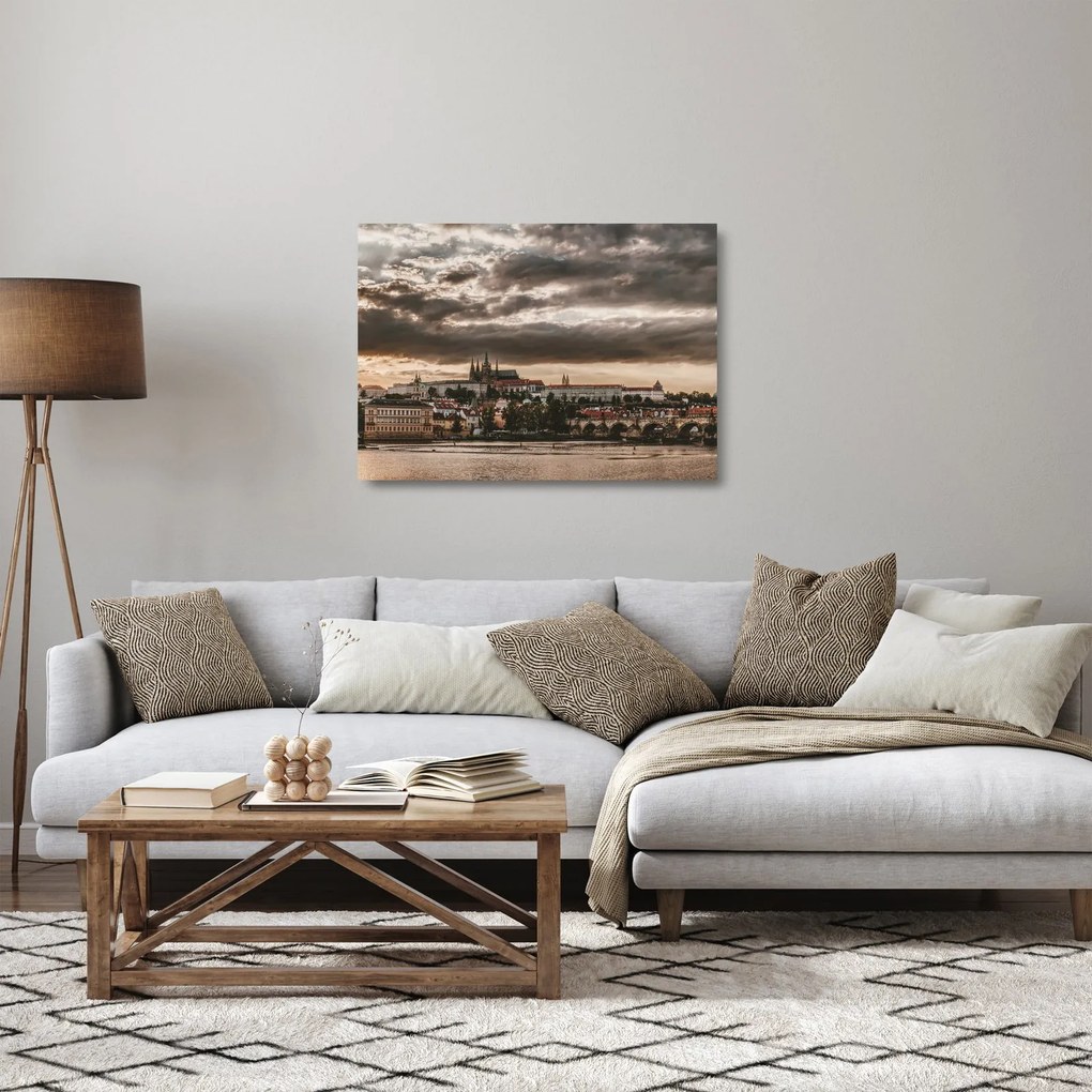 Prágai vár a félhomályban képe (üvegen) (70x50 cm)