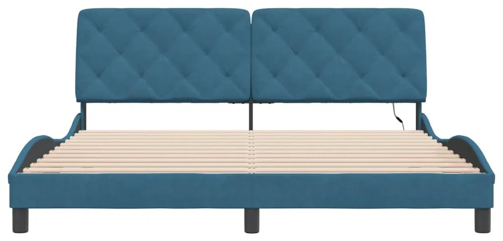 kék bársony ágykeret LED-ekkel matrac nélkül 180 x 200 cm
