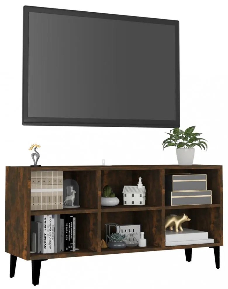 füstös tölgy színű TV-szekrény fémlábakkal 103,5 x 30 x 50 cm