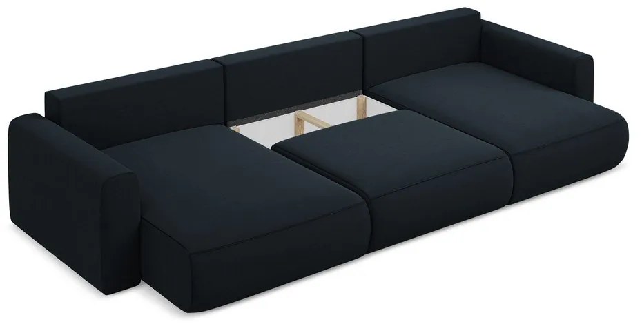 Sötétkék bársony kinyitható-tárolóhelyes (U alakú) sarokkanapé Kapua – Makamii