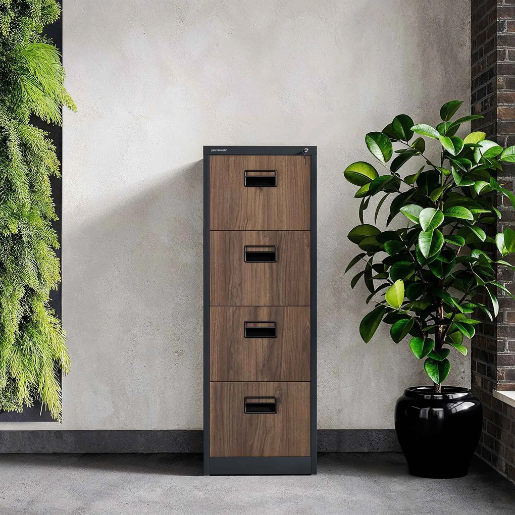 Fém irattároló szekrény 4 fiókkal, antracit/dió, 460x1320x620 mm: SARA Eco Design