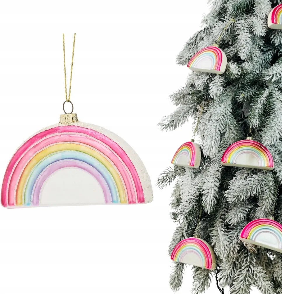 Üveg Dísz Tégla Alakú Szivárvány Színű Karácsonyfa Díszek 10,5cm