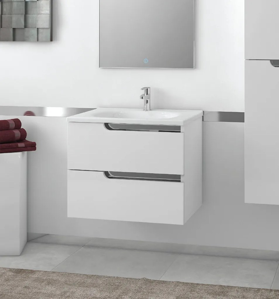 Piramida EURIDIKA fali fürdőszobabútor - műmárvány mosdóval -2 fiókos - 65 x 48 x 53 cm