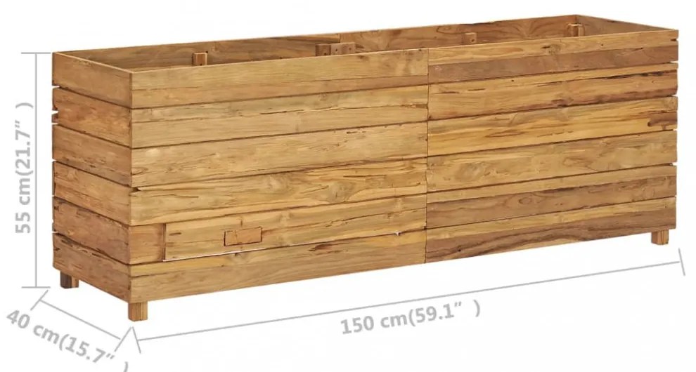 újrahasznosított tíkfa és acél magaságyás 150 x 40 x 55 cm