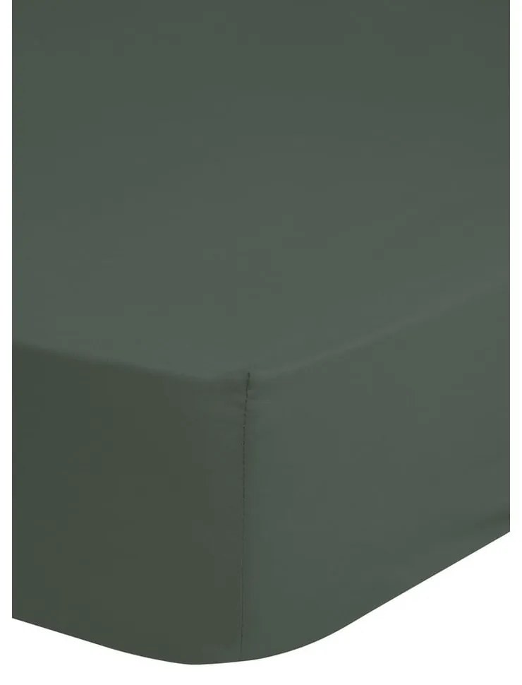 Sötétzöld pamut-szatén gumis lepedő, 140 x 200 cm - HIP