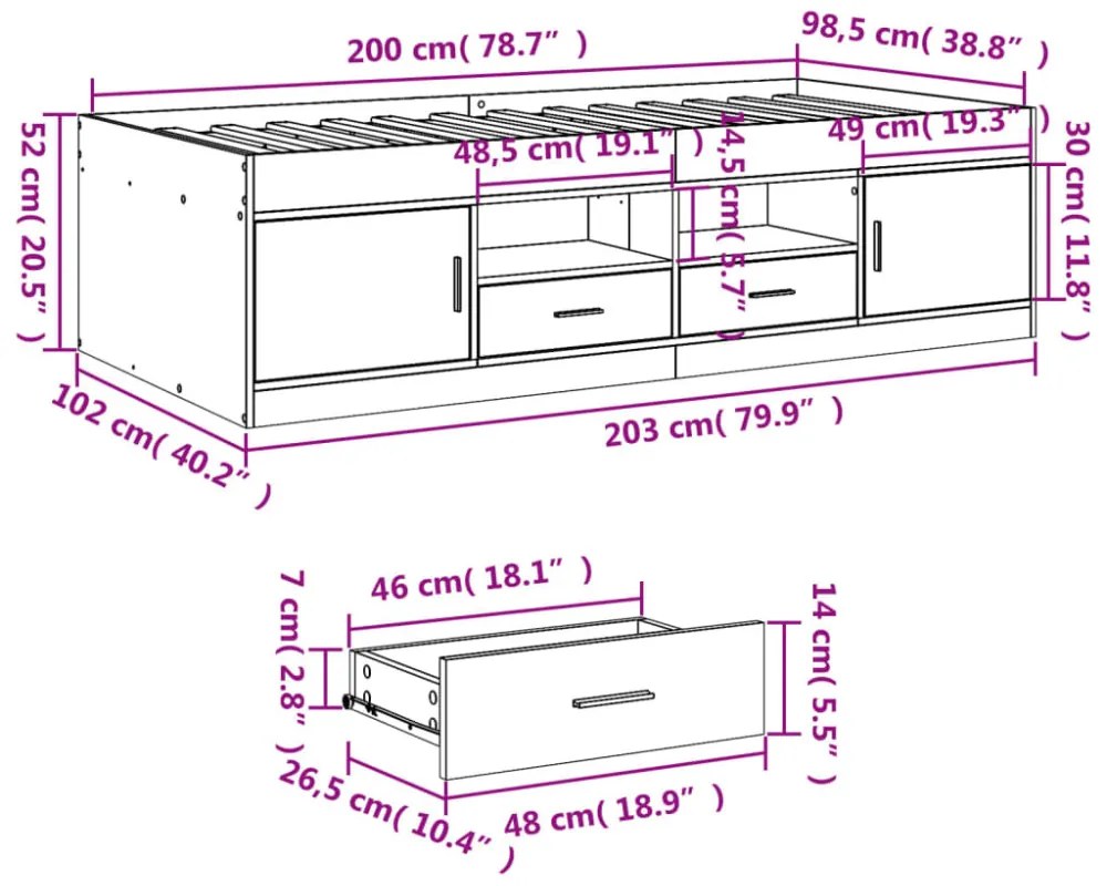 betonszürke kanapéágy fiókkal matrac nélkül 100x200 cm