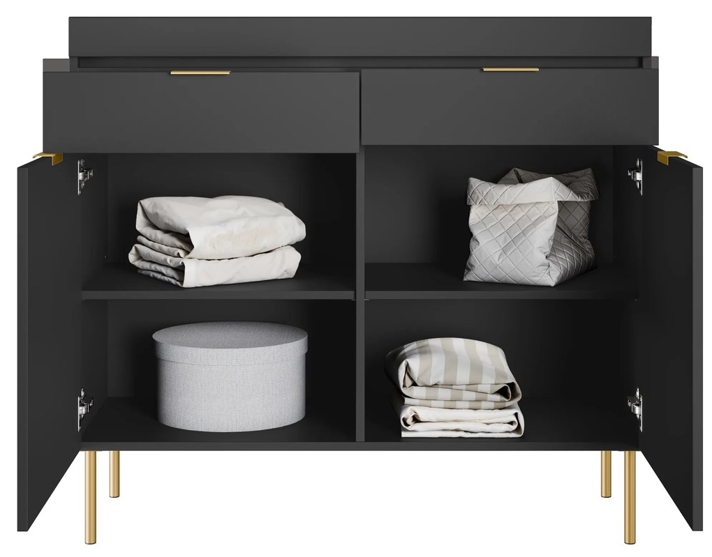 Sentia kétszekrényes komód 105 cm két fiókkal - fekete / arany