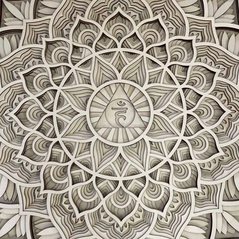 Nagyméretű 3D-s fa falfestmény I. Kommunikáció mandala