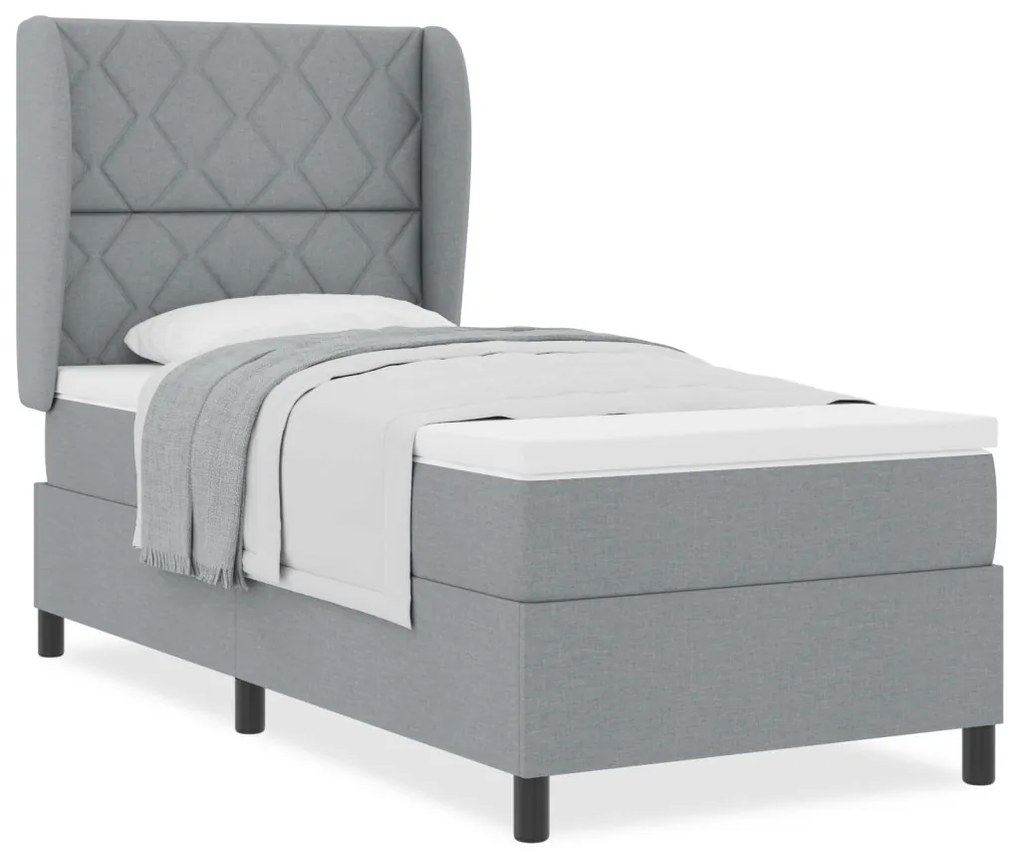 Boxspring Ágy Matraccal - Világosszürke, 100x200 cm, Szövet