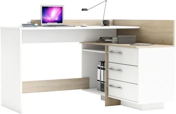 Sarok számítógépasztal, fehér/sonoma tölgyfa TALE II NEW