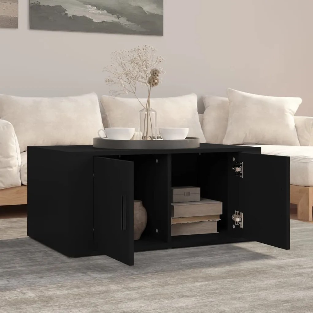 Fekete szerelt fa dohányzóasztal 80 x 50 x 36 cm