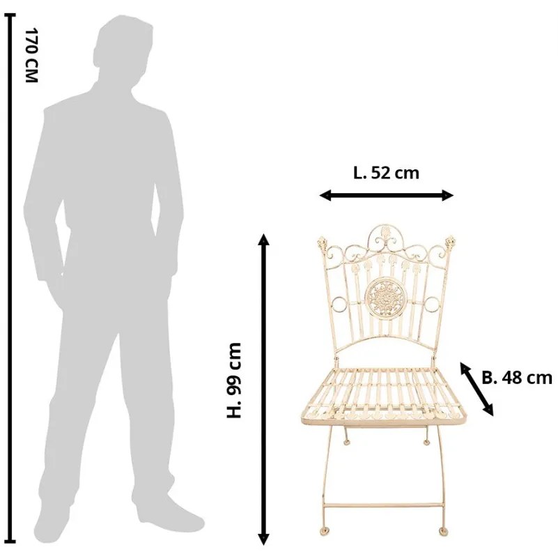 Vintage antikolt fehér kovácsoltvas jellegű fém kerti szék 52x48x99 cm