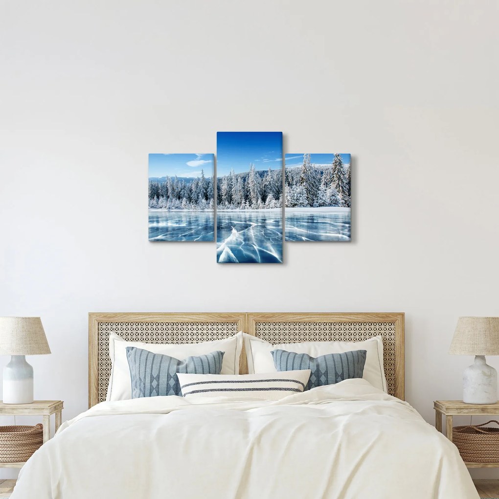 Kép a befagyott tóról és a havas fákról (90x60 cm)