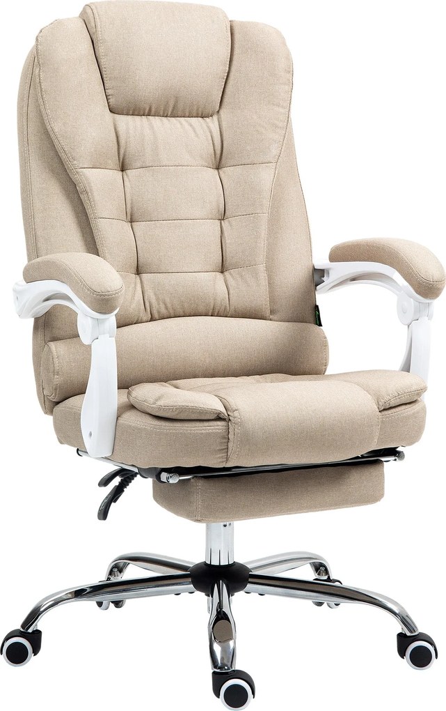 Vinsetto Ergonomikus Irodai Szék, Irodai Szék Lábpihentetővel, Dönthető Háttámlával, Párnázott Karfákkal, Bézs Vászonhatású Anyagból | Aosom