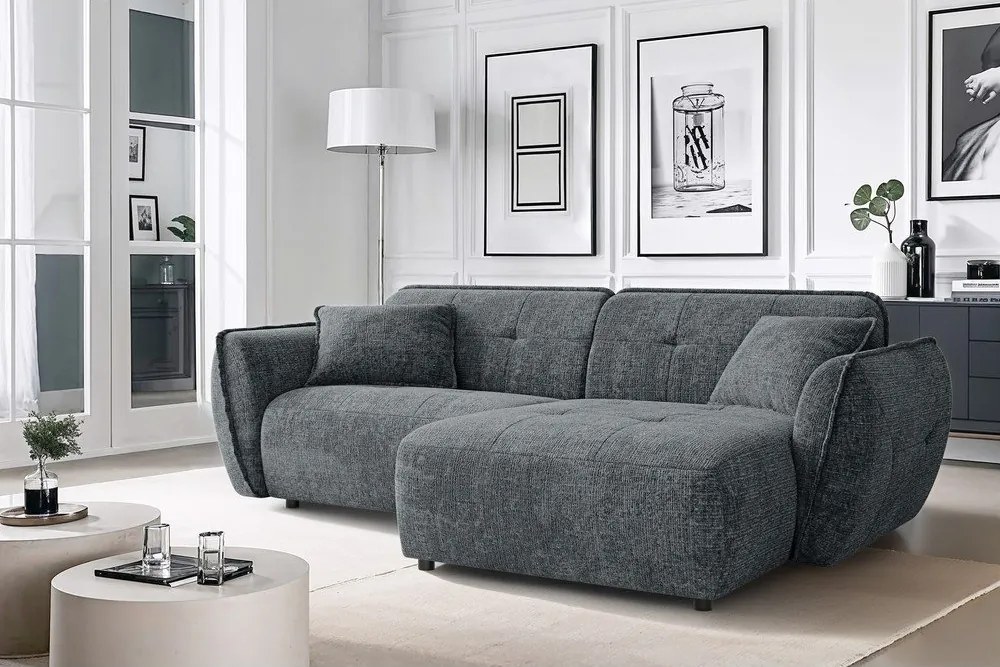 Sötétszürke zsenília sarokkanapé (jobb oldali-heverő résszel) Nelia – Ropez