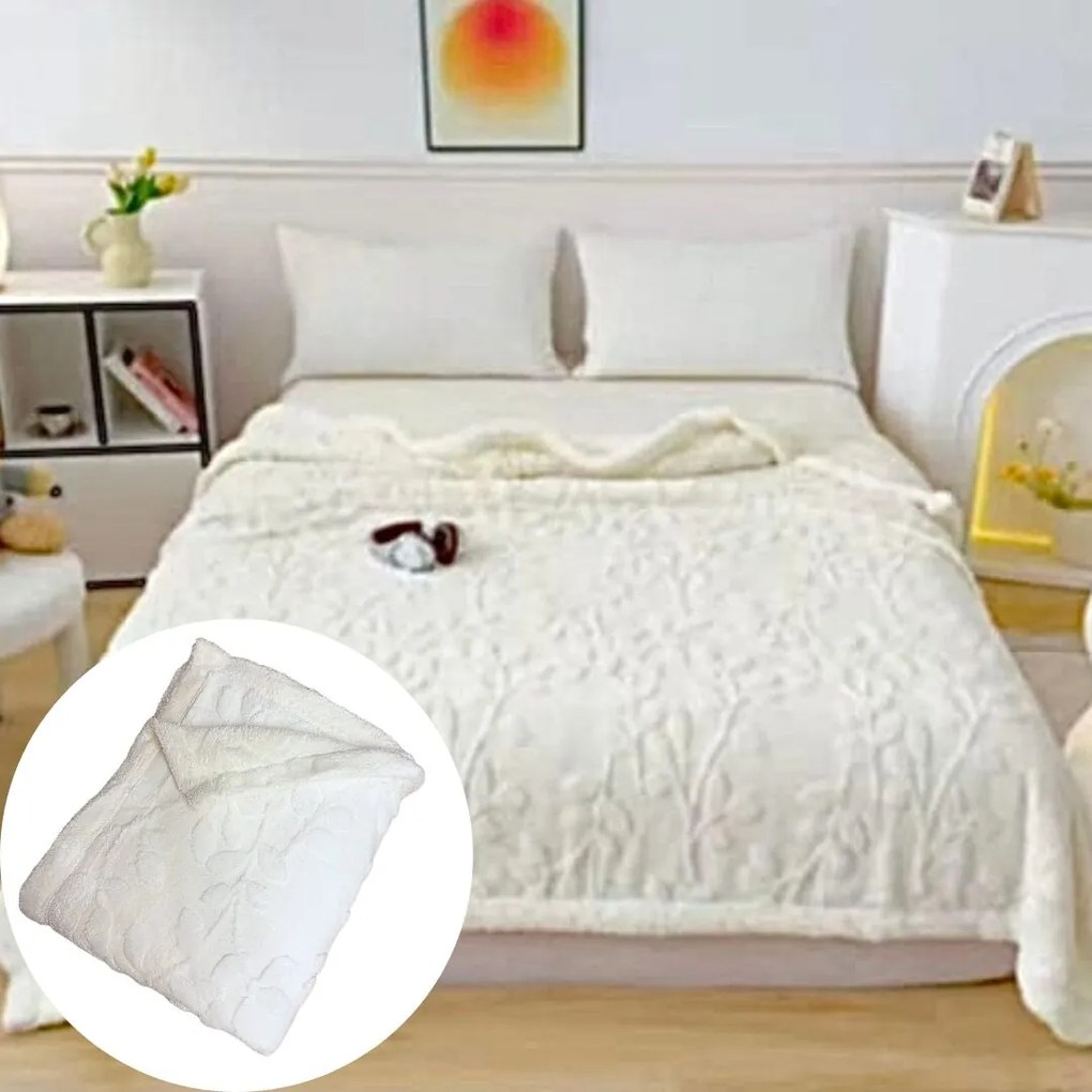 Luxus Flower báránytakaró fehér mikroplüssből 150x200cm TiaHome