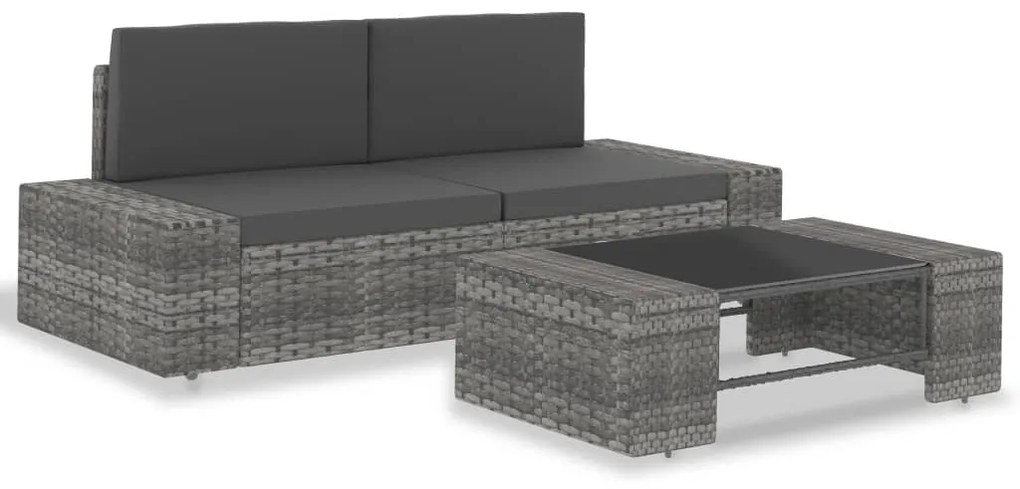 vidaXL 3 részes szürke polyrattan kerti ülőgarnitúra
