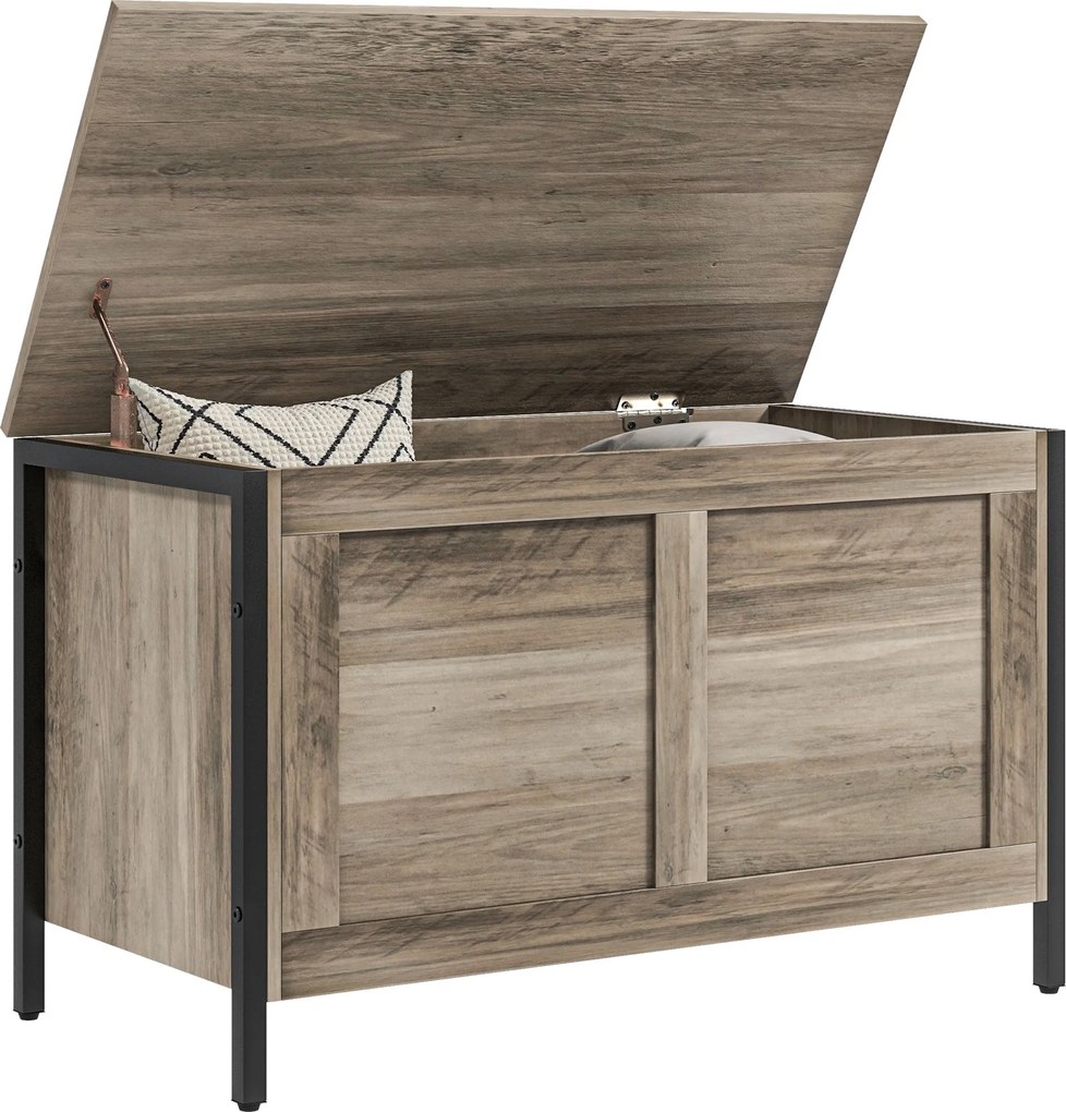 HOMCOM Hálószobai Tároló Ládák 95 L Tároló Puffal, Fedéllel - Multifunkciós, Biztonsági Zsanéros 80x40x50 cm Szürkésbarna | Aosom