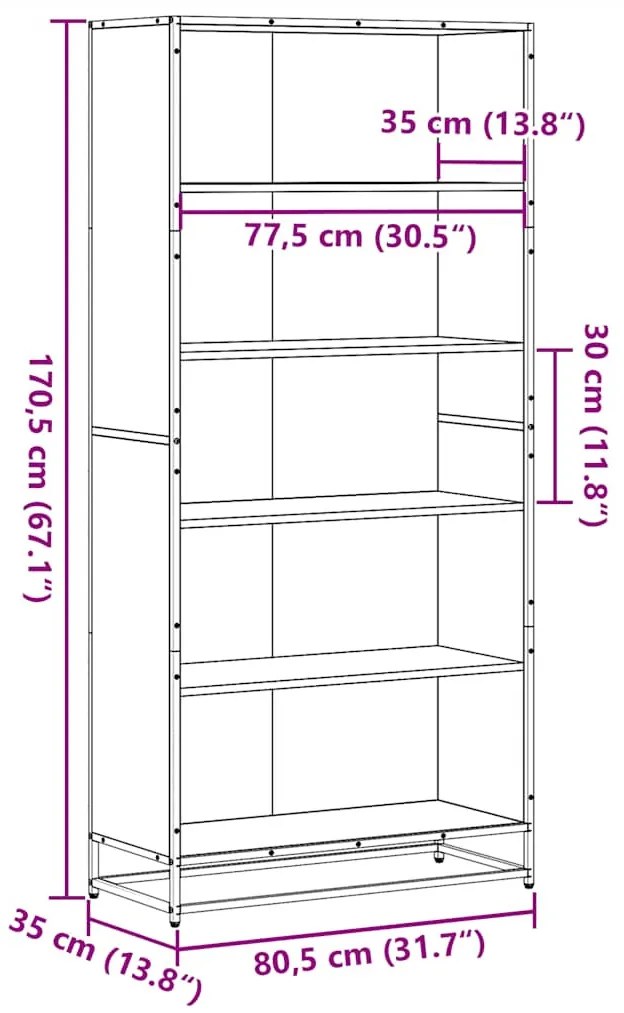 barna tölgy színű szerelt fa könyvespolc 80,5 x 35 x 170,5 cm