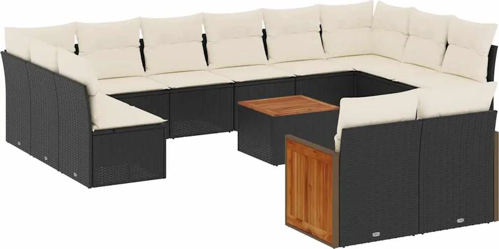 vidaXL 13 részes fekete polyrattan kerti ülőgarnitúra párnákkal