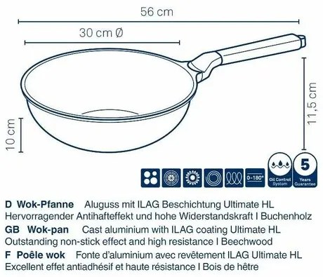 Kela Wok VITANA serpenyő öntött alumínium,szürke, 30 cm