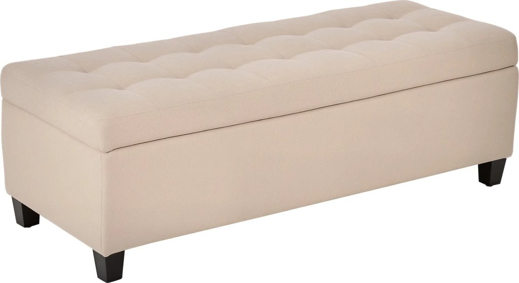 HOMCOM Párna, Kárpitozott Tároló Pad, Ágy Pad Fedéllel, Vászon Hatású, Ládaszerű Pad, Tároló Pad Nappaliba, Hálószobába, Bézs, 125 x 49 x 41,5 cm | Ao