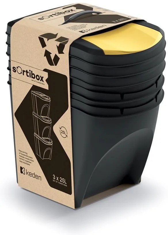 Prosperplast SORTIBOX 3 x 25 l hulladékgyűjtő , újrahasznosítható fekete