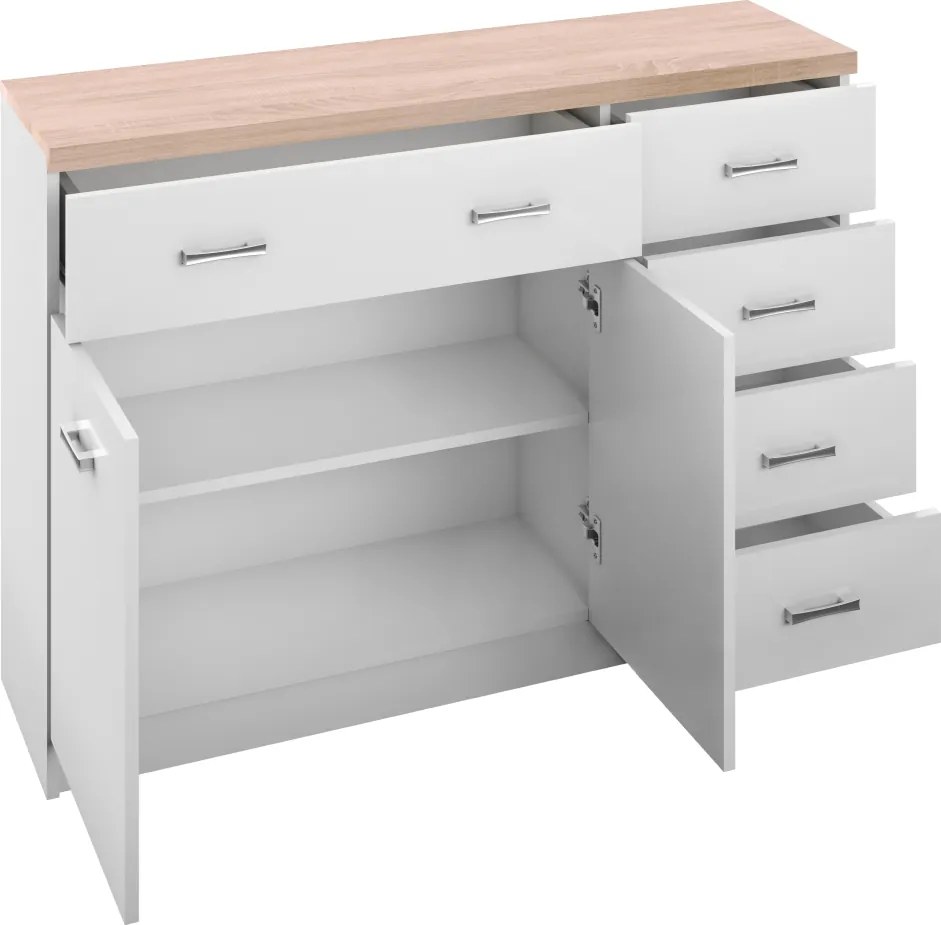 Komód 2d5s, fehér/tölgy sonoma, TOPTY TYP 08