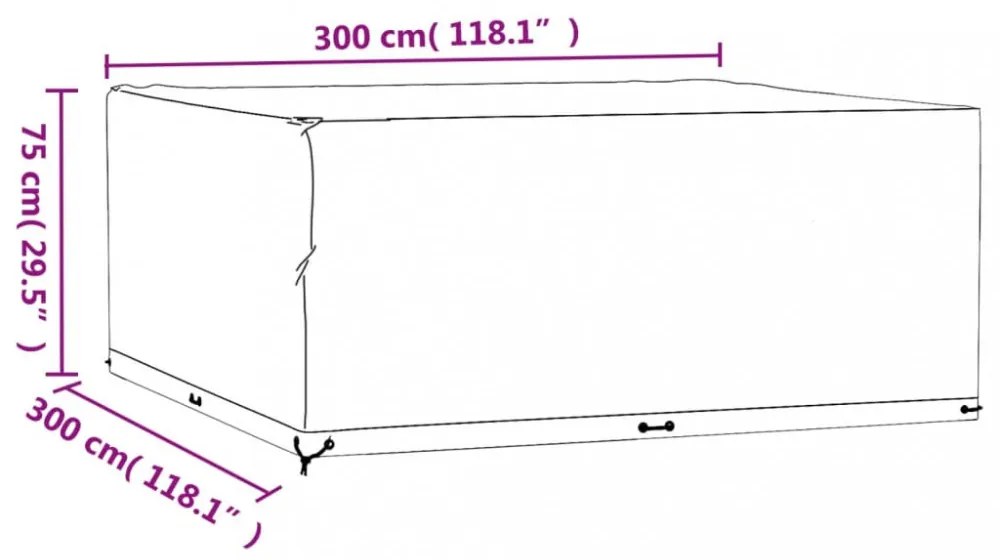 2 db négyzet alakú kerti bútorhuzat 16 fűzőlyukkal 300x300x75cm