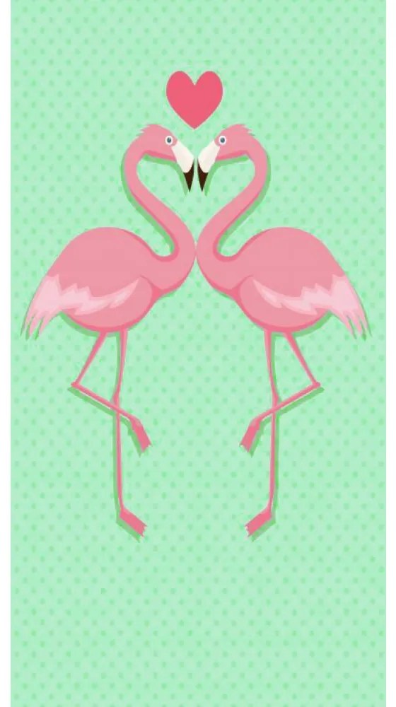 FLAMINGO LOVE zöld, gyorsan száradó törölköző