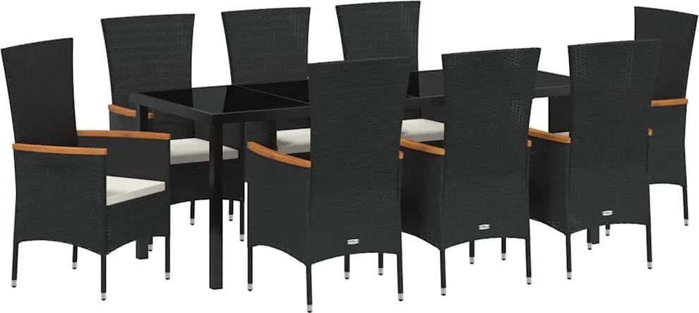 vidaXL Kert étkező szett párnával 9 pcs Fekete Porszórt acél