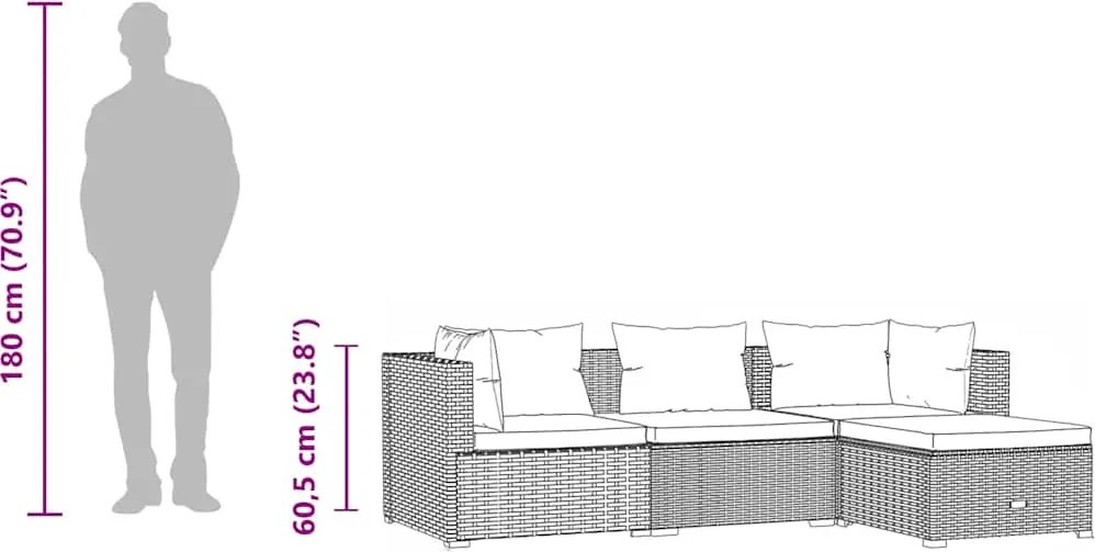 4 részes fekete polyrattan kerti ülőgarnitúra párnákkal