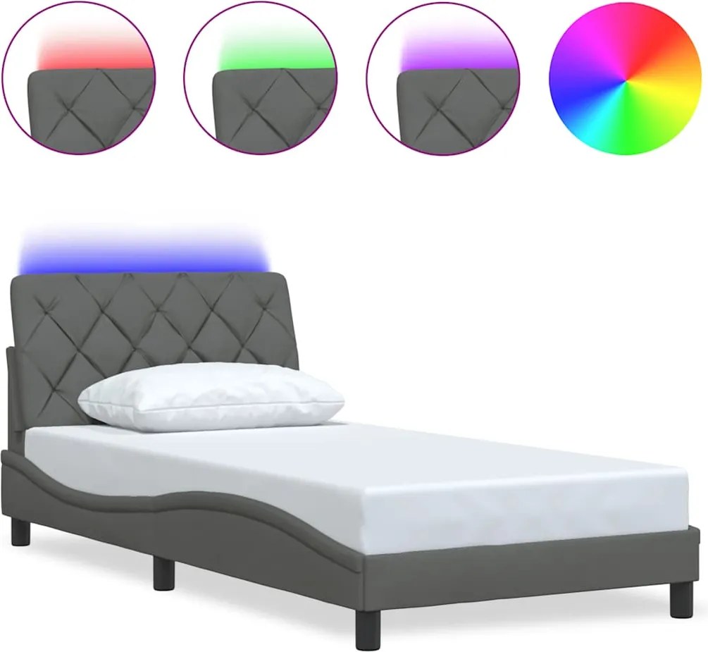 vidaXL sötétszürke szövet ágykeret LED-ekkel matrac nélkül 100x200 cm