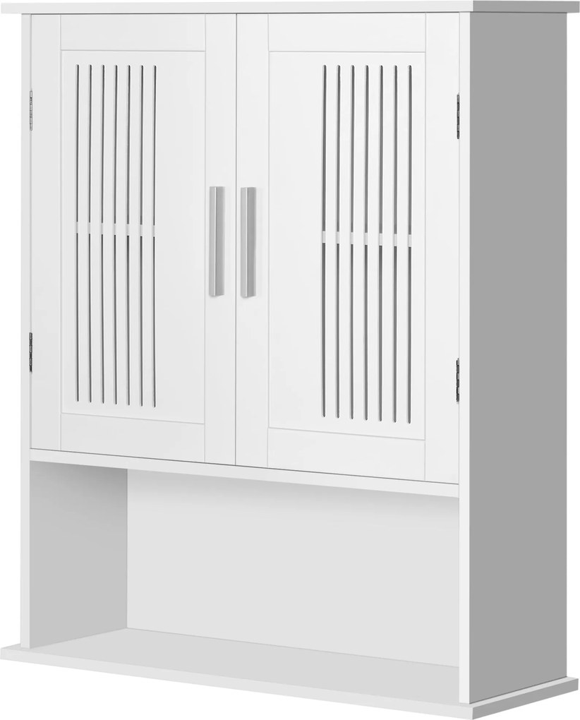 Kleankin Fali Fürdőszoba Szekrény - Többfunkciós Függő Tároló 2 Rácsos Ajtóval és Állítható Polccal 60x20x70 cm - Fehér | Aosom