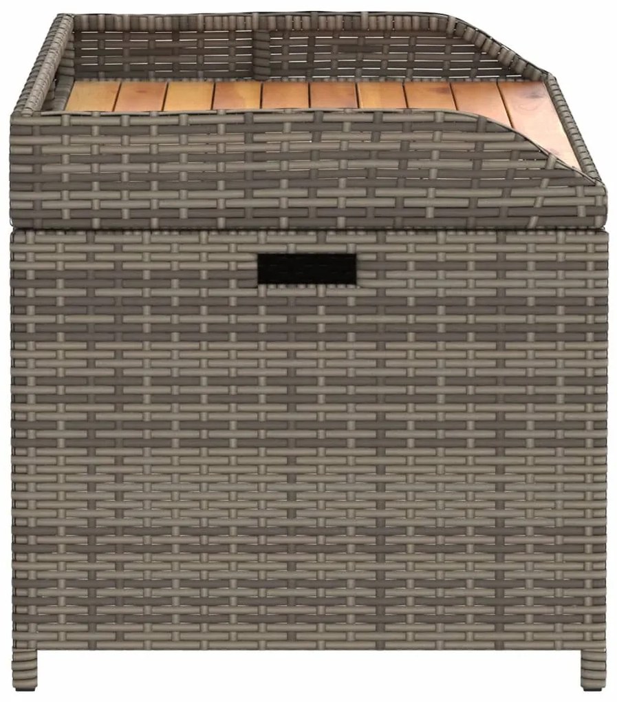 Szürke polyrattan és akácfa tárolópad 100 x 50 x 52 cm