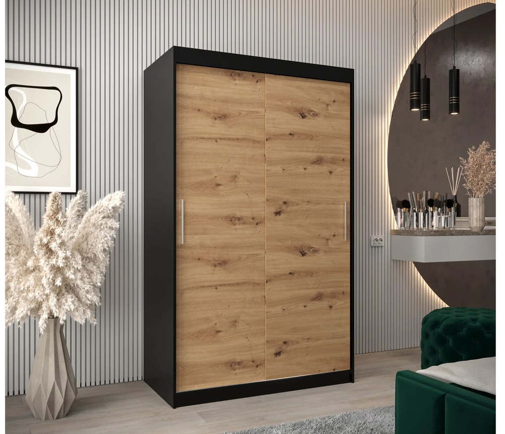 Ruhásszekrény 120 cm Toki (matt fekete + artisan tölgy). 1064809