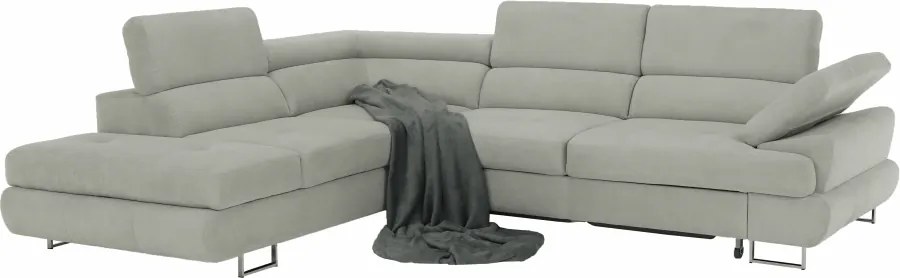 Ülőgarnitúra tárolóhellyel, világosszürke, szövet, balos, BUTON R